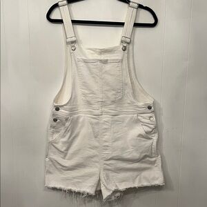 Madewell White Denim Short Overalls with Silver Hardware Medium